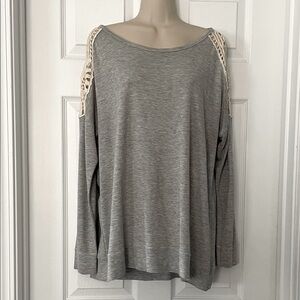 American Age Gray Top with Crochet Accents